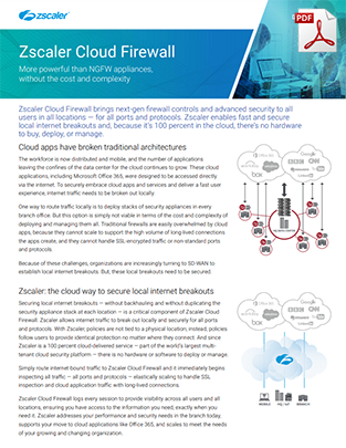 Datasheet Zscaler Cloud Firewall Preview