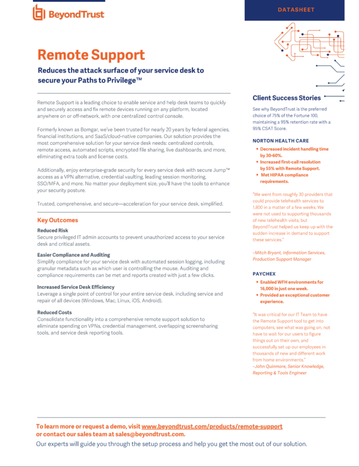 Beyondtrust Remote Support Datasheet