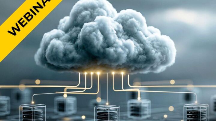 Illustration einer Cloud mit verbundenen Servern als Symbol für Hybrid Security. Webinar zur ganzheitlichen Absicherung von Cloud- und On-Premises-Umgebungen mit Wiz.