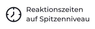 Piktogramm Symbol einer Uhr und Text Reaktiinszeiten auf Spitzenniveau